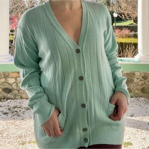 VTG Italian Made Cashmere & Wool Blend Light Blue Cardigan sz L